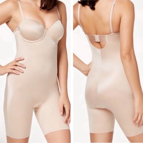 SPANX Suit Your Fancy NEW Mid Thigh Bodysuit Nude Champagne Beige NEW Size M